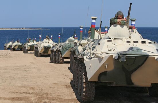 Landing party board a ship in Sevastopol