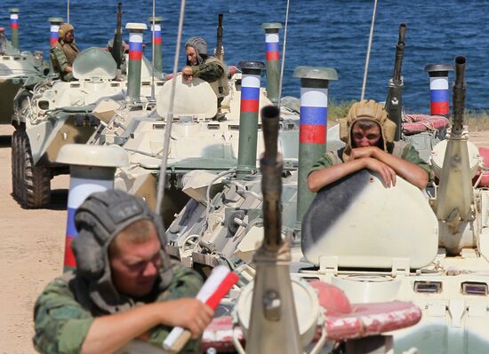 Landing party board a ship in Sevastopol