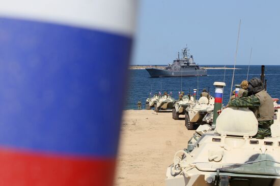 Landing party board a ship in Sevastopol
