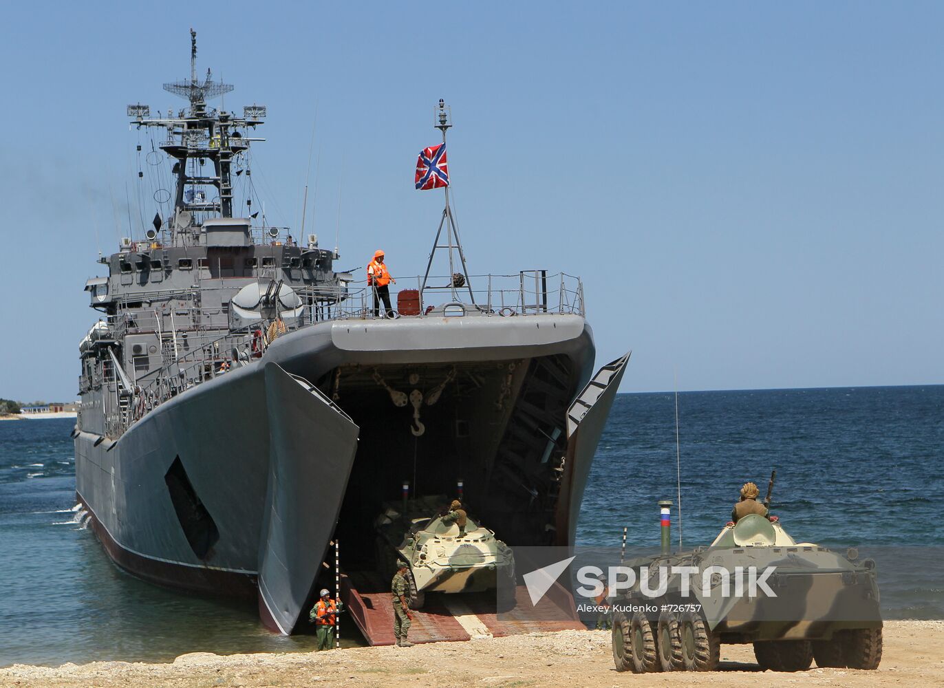 Landing party board a ship in Sevastopol