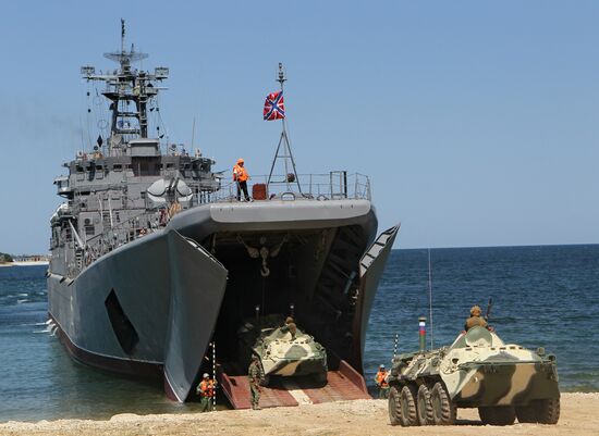Landing party board a ship in Sevastopol
