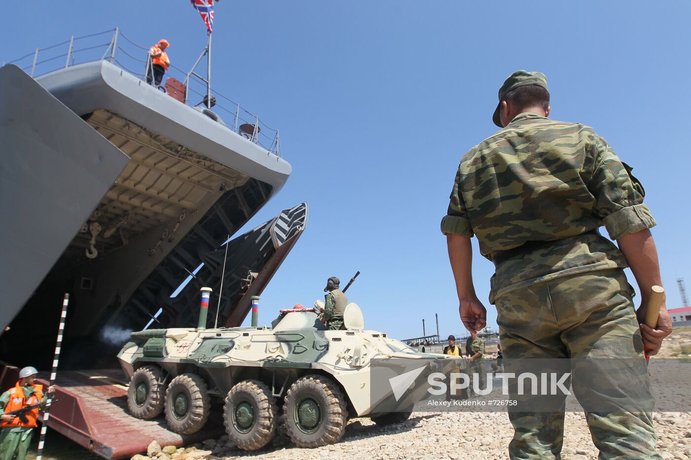 Landing party board a ship in Sevastopol