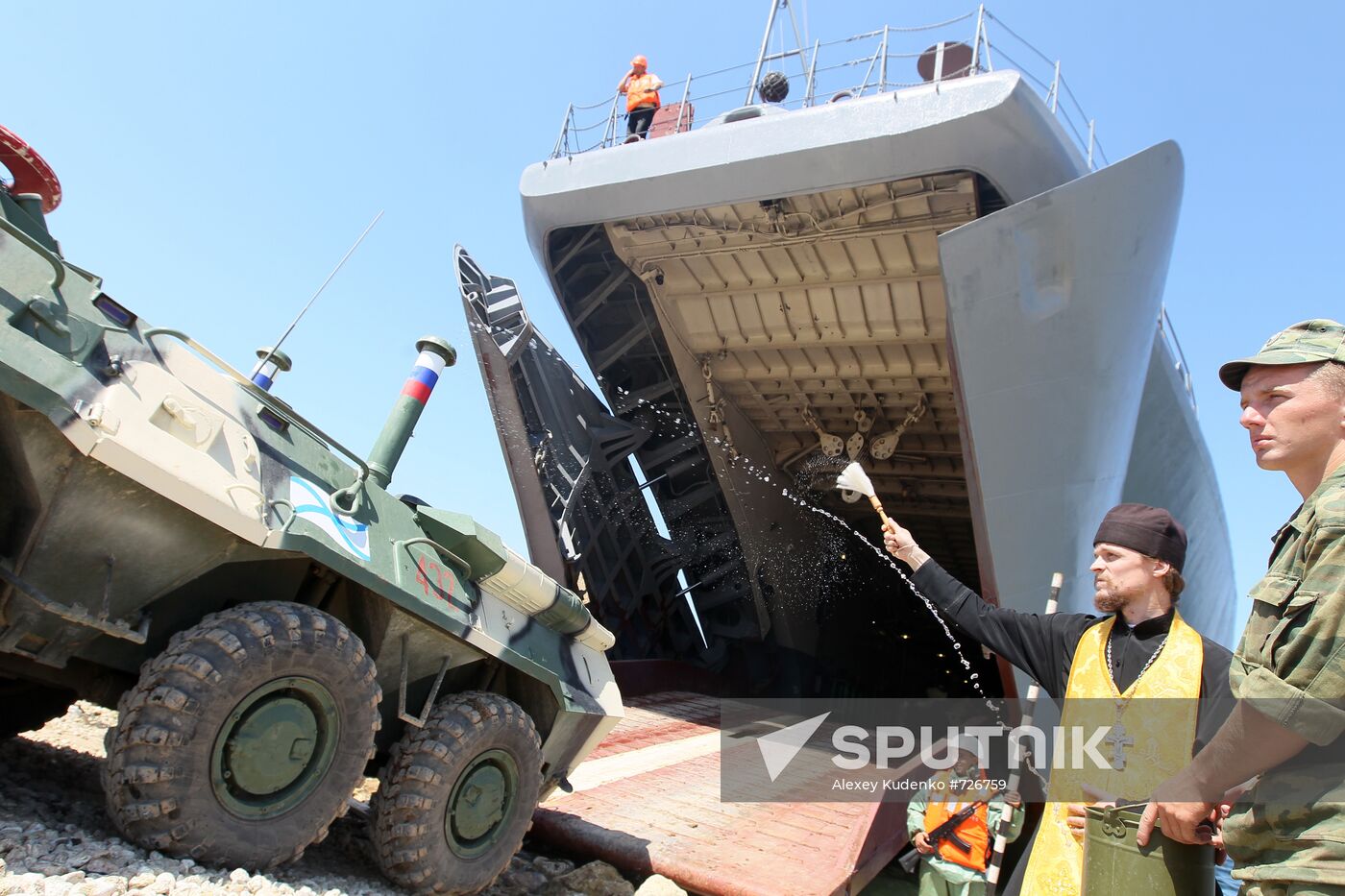 Landing party board a ship in Sevastopol