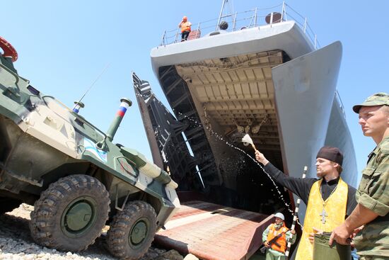 Landing party board a ship in Sevastopol