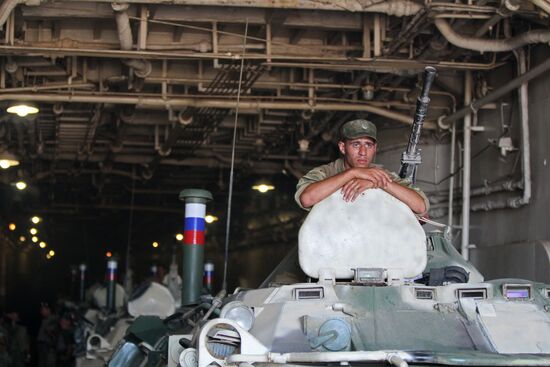 Landing party board a ship in Sevastopol