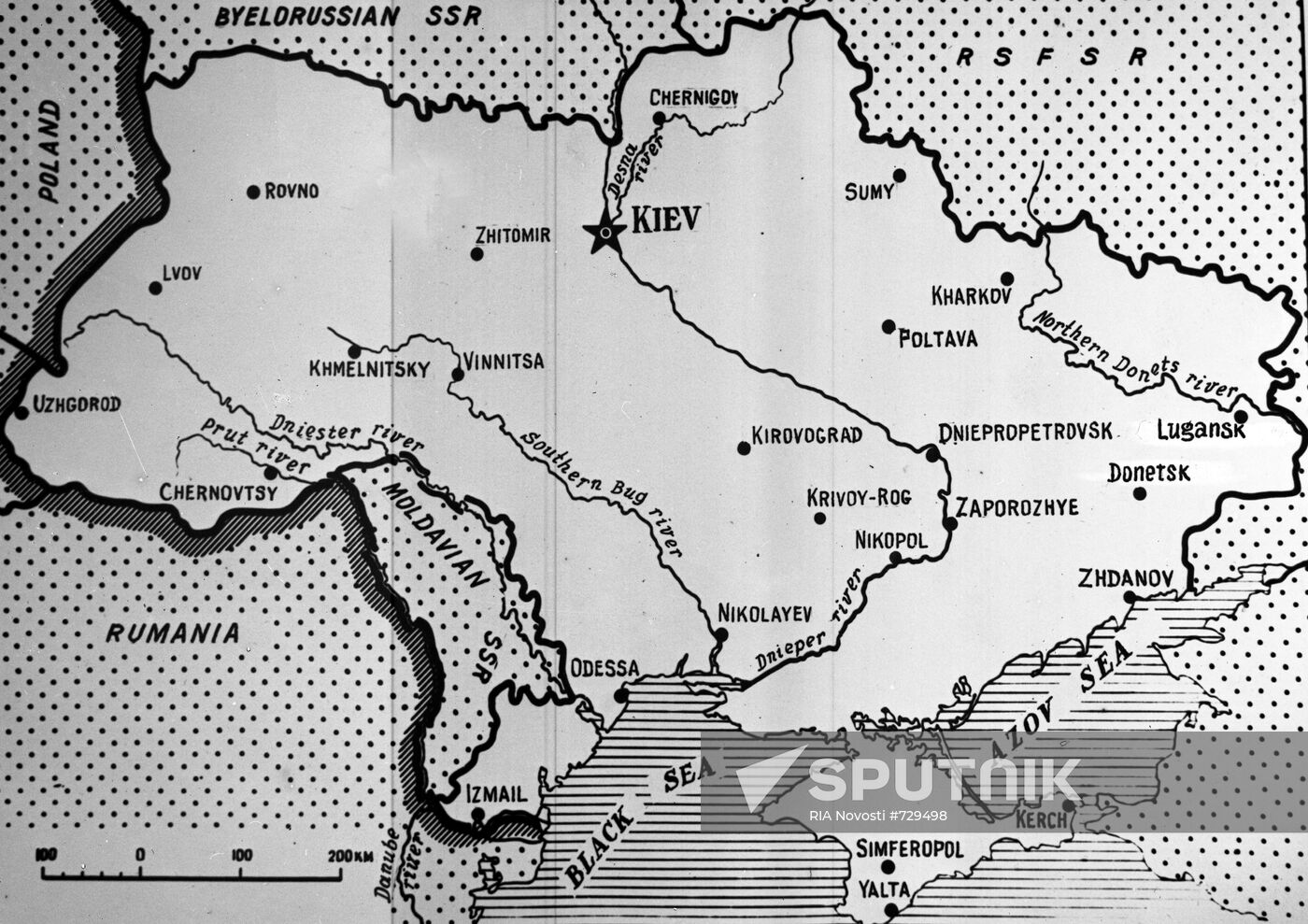 Map of the Ukrainian SSR in English