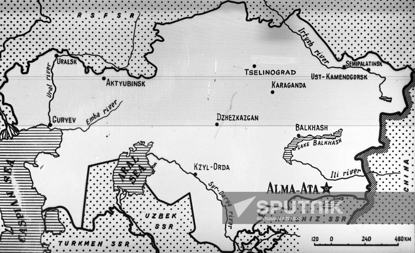 Map of the Kazakh SSR in English