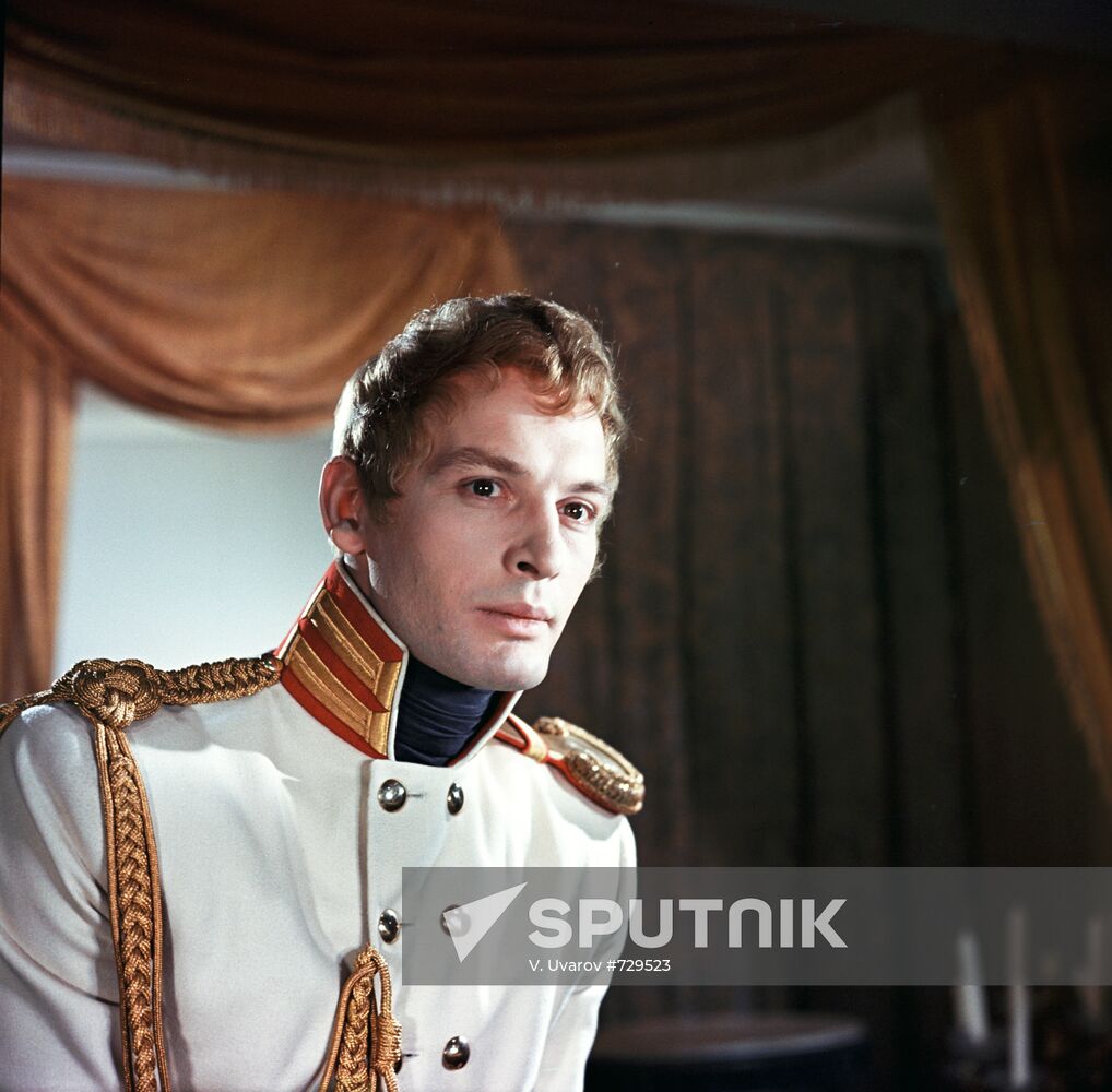 Actor Vasily Lanovoy on set of movie War and Peace
