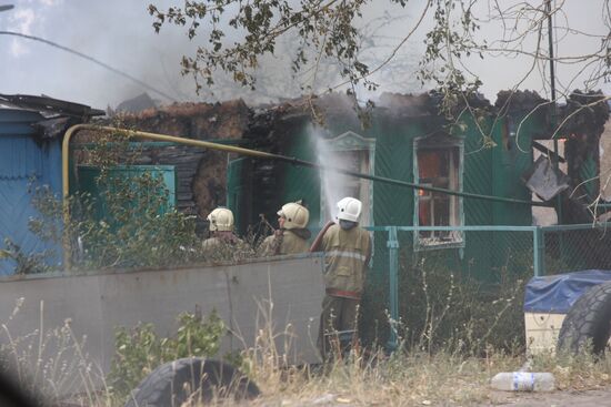 Fighting fire in Maslovka village