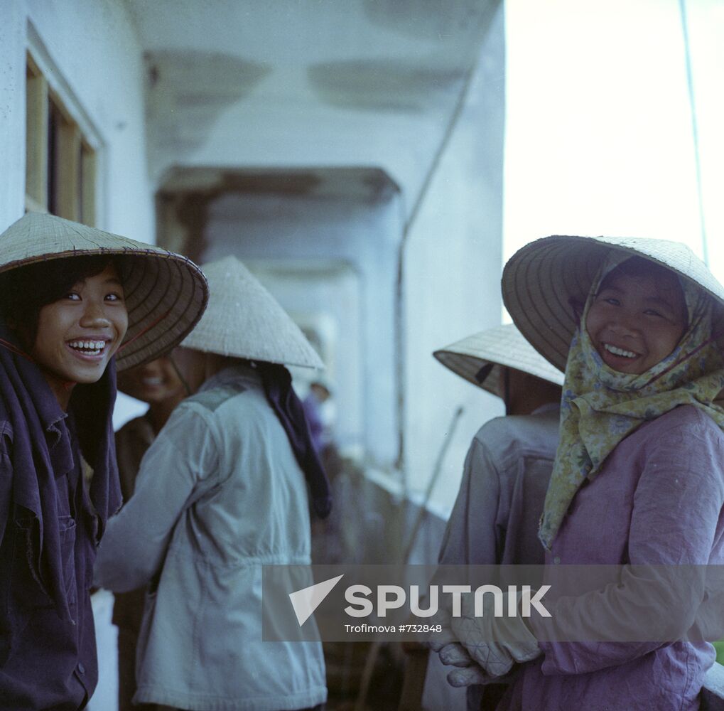 Construction gang of Vietnamese girls