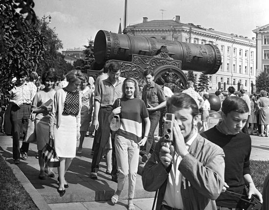French tourists during excursion at the Kremlin