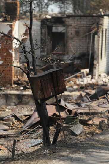 Burnt down house in Shuberskoye village 10 km away from Voronezh