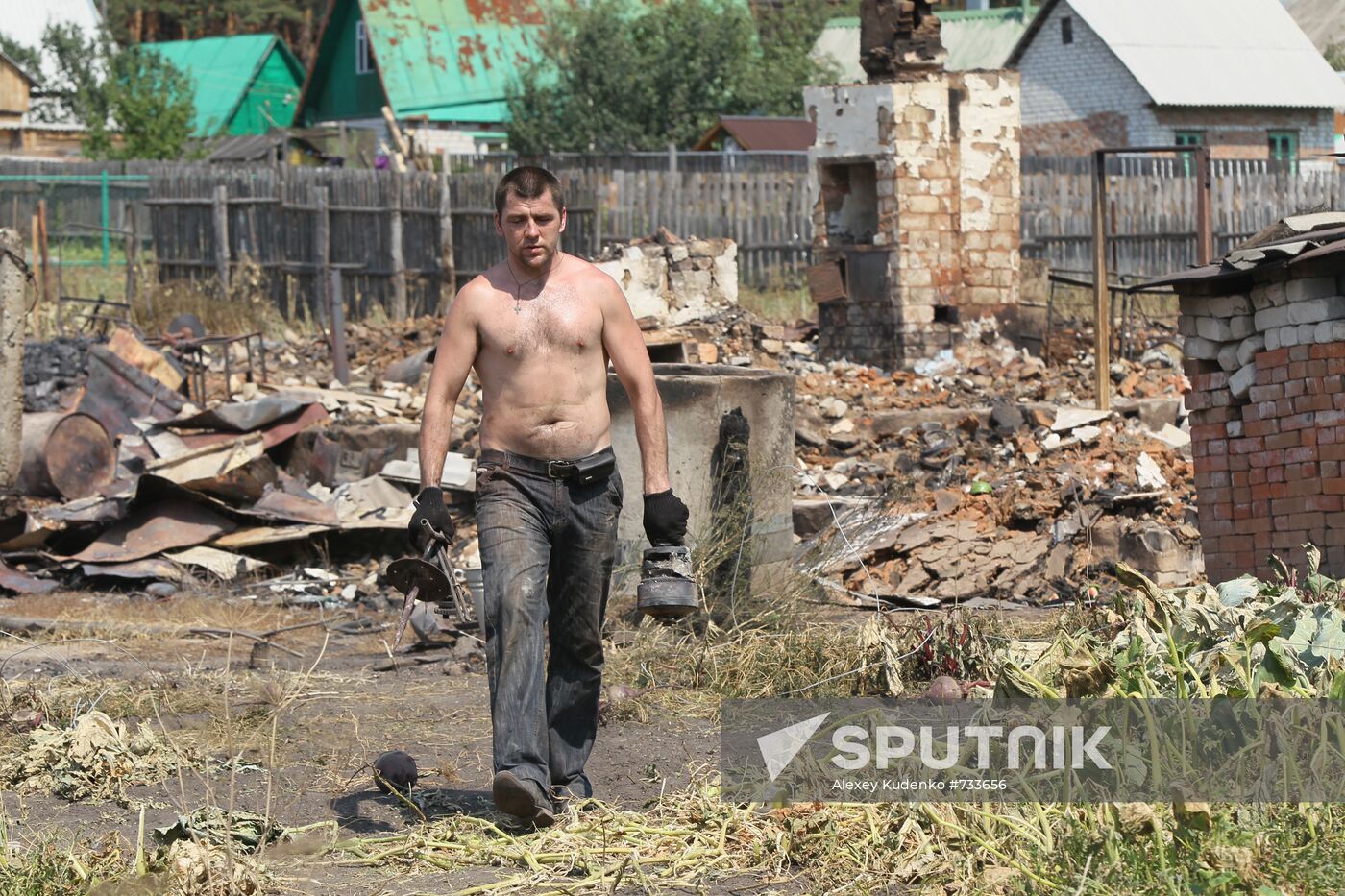 Burnt down houses in Shuberskoye village 10 km from Voronezh