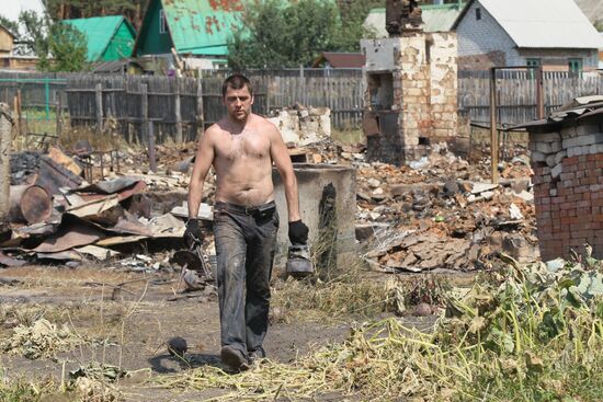 Burnt down houses in Shuberskoye village 10 km from Voronezh