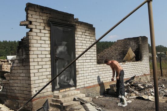 Burnt-out house in Shuberskoye village 19 km off Voronezh