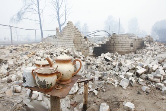 Burned house in village of Borkovka, Nizhny Novgorod Region