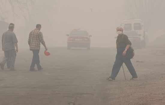 Village of Borkovka shrouded in smoke