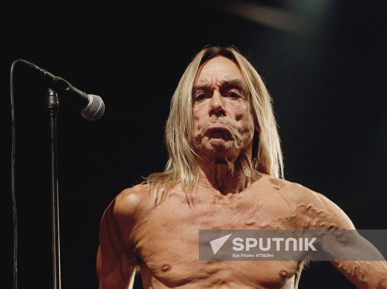 American singer Iggy Pop and his band The Stooges perform live