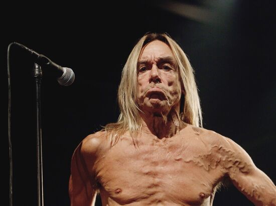 American singer Iggy Pop and his band The Stooges perform live