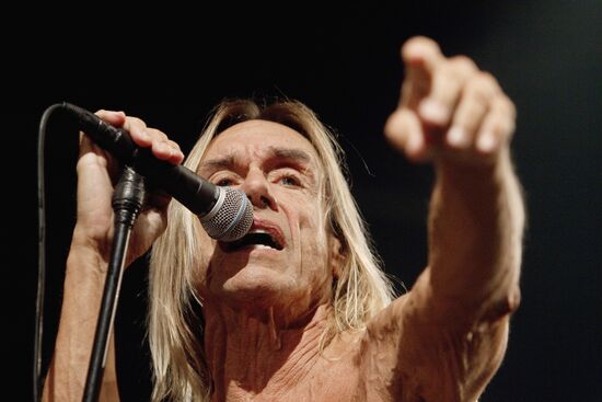 American singer Iggy Pop and his band The Stooges perform live