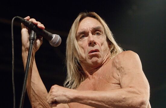 American singer Iggy Pop and his band The Stooges perform live
