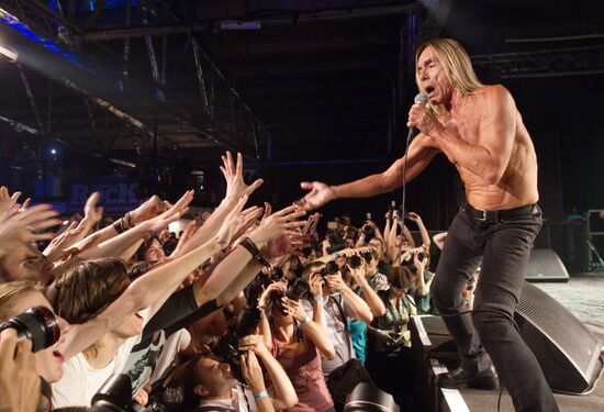 American singer Iggy Pop and his band The Stooges perform live