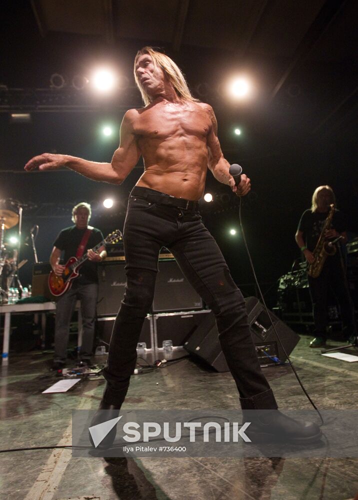 American singer Iggy Pop and his band The Stooges perform live
