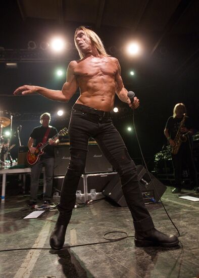 American singer Iggy Pop and his band The Stooges perform live