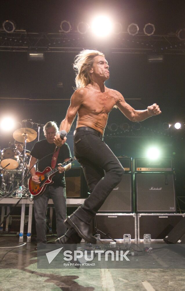 American singer Iggy Pop and his band The Stooges perform live