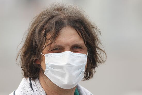 A man in a gas mask