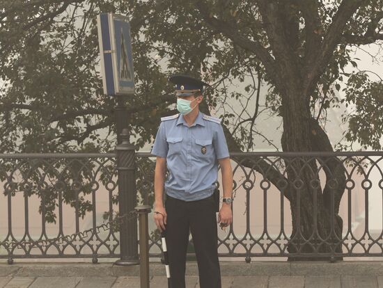 Road traffic inspector on the territory of the Moscow Kremlin