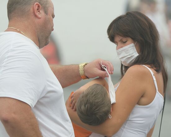 City residents in protective masks