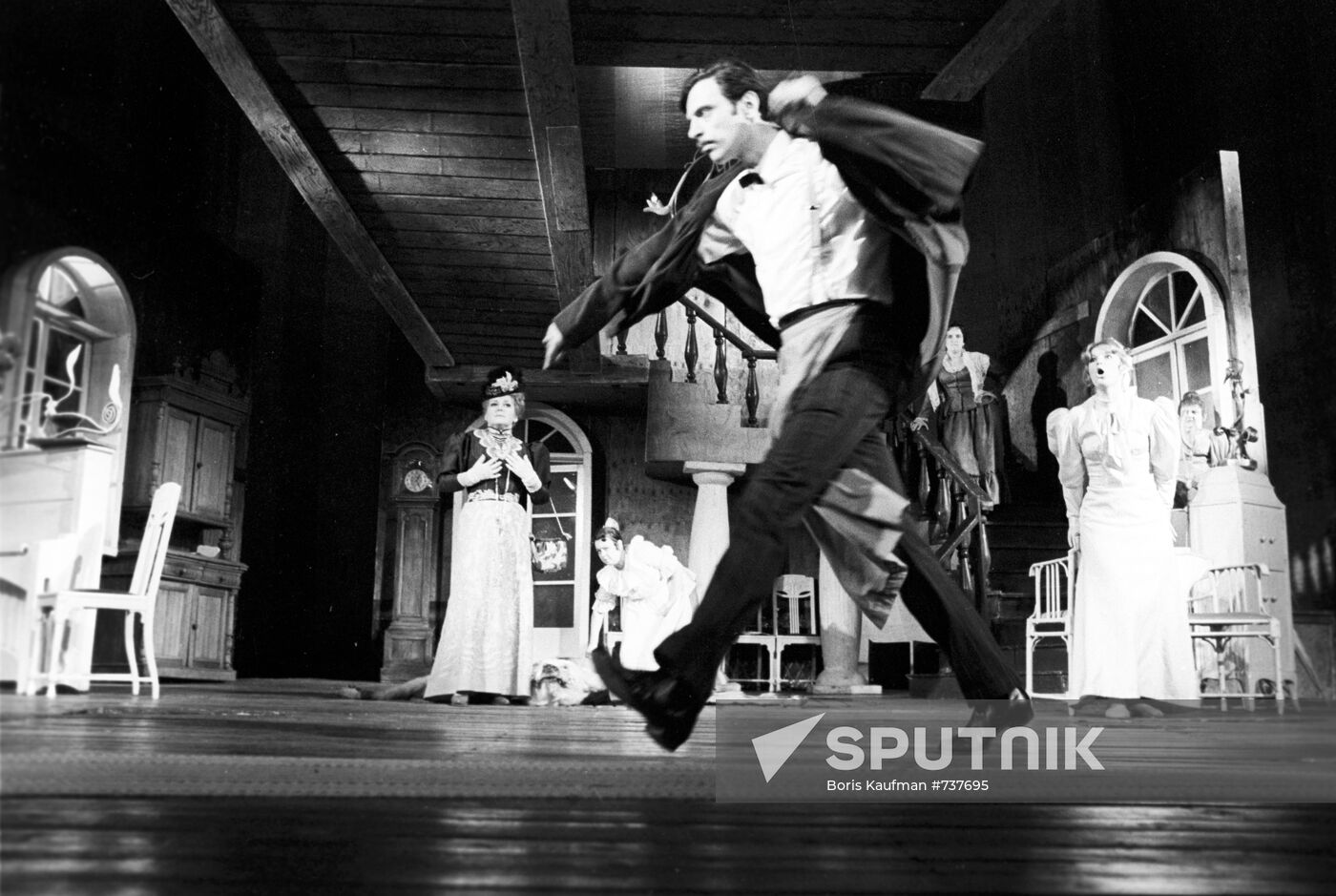 Actor Alexander Lazarev in scene from play Vanyushin's Children