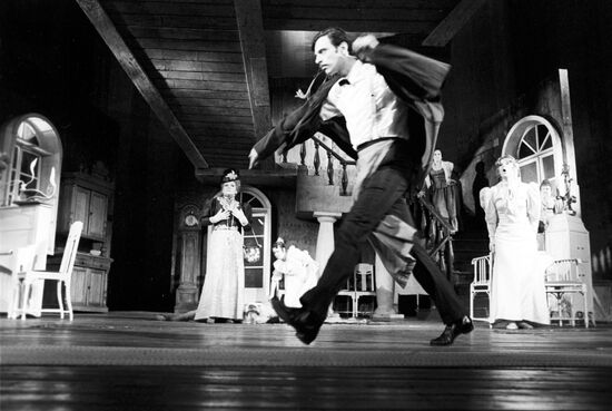 Actor Alexander Lazarev in scene from play Vanyushin's Children