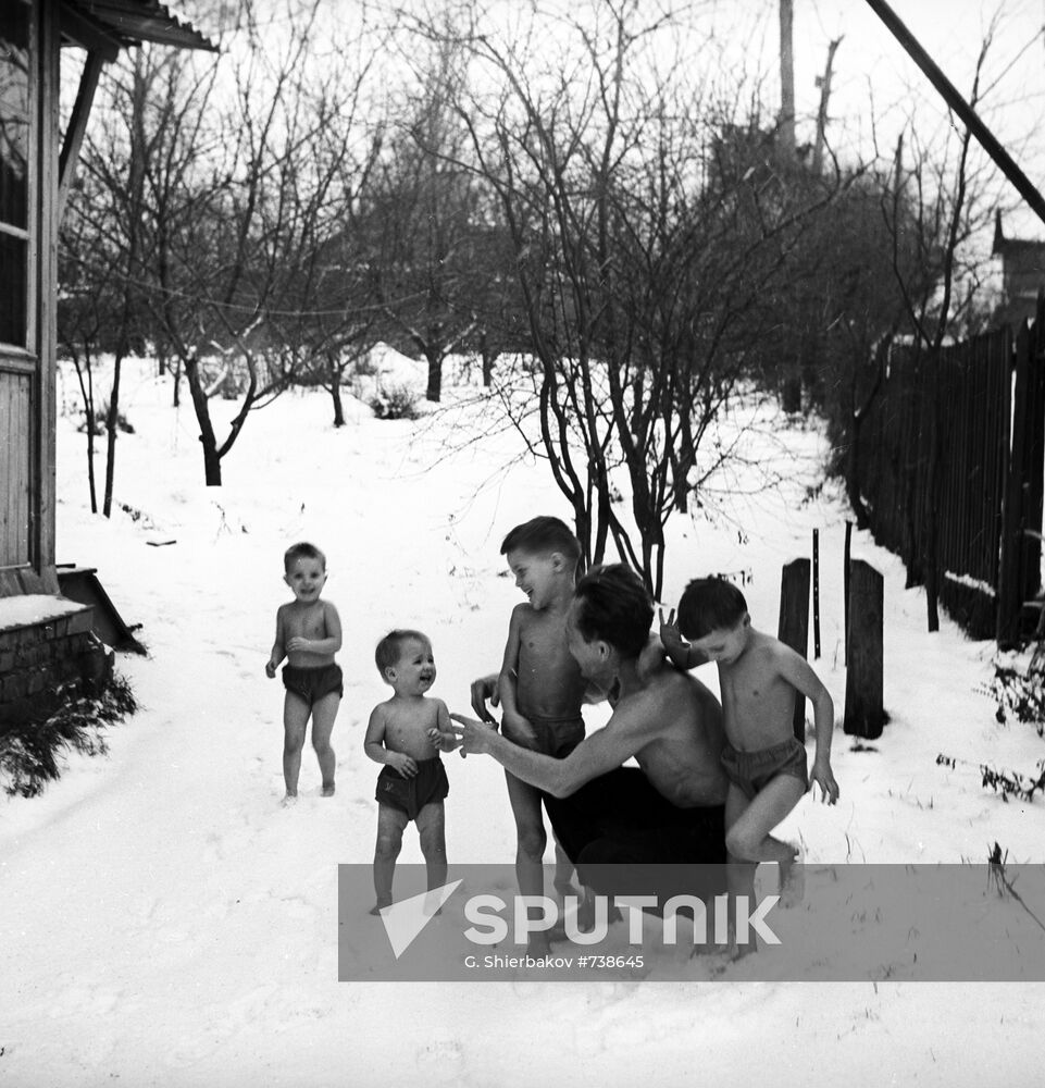 Nikitin family walking