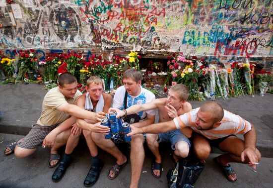 Victor Tsoy fans gathered at his wall on Arbat St