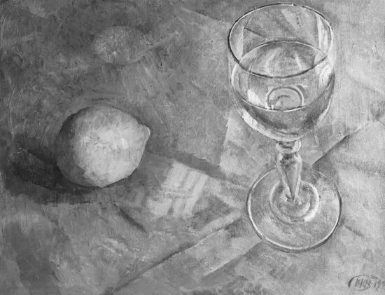 Reproduction of picture A glass and a lemon" by K. Petrov-Vodkin