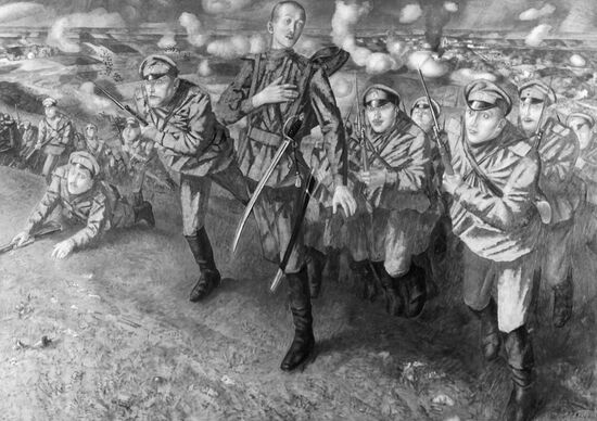 Reproduction of picture On the Line of Fire by K. Petrov-Vodkin