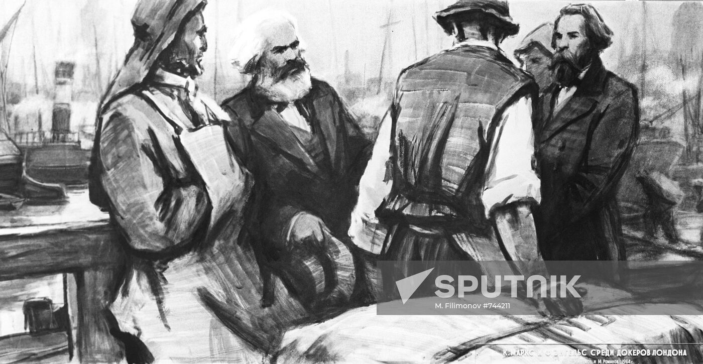 "Karl Marx and Friedrich Engels among London Dockers"