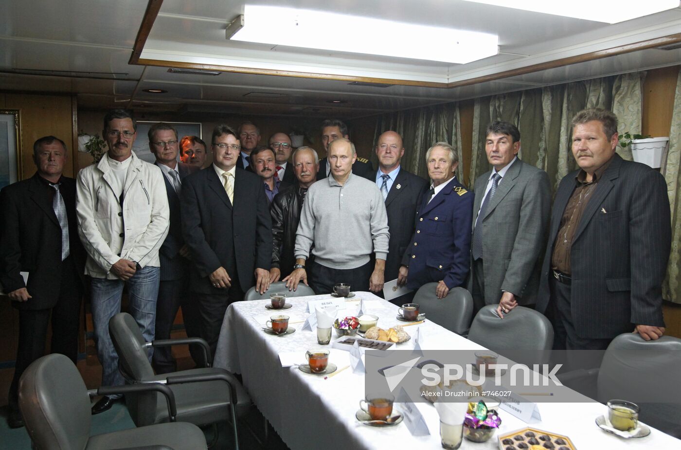 Vladimir Putin visiting Mikhail Stanitsyn large freezer trawler