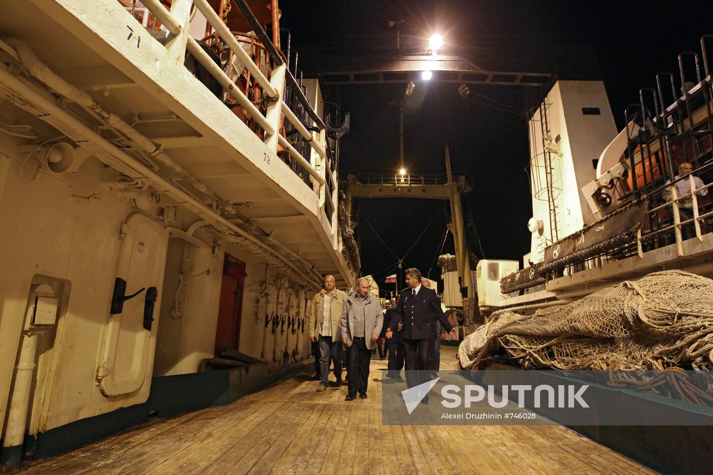 Vladimir Putin visiting Mikhail Stanitsyn large freezer trawler