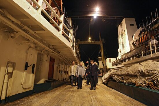 Vladimir Putin visiting Mikhail Stanitsyn large freezer trawler