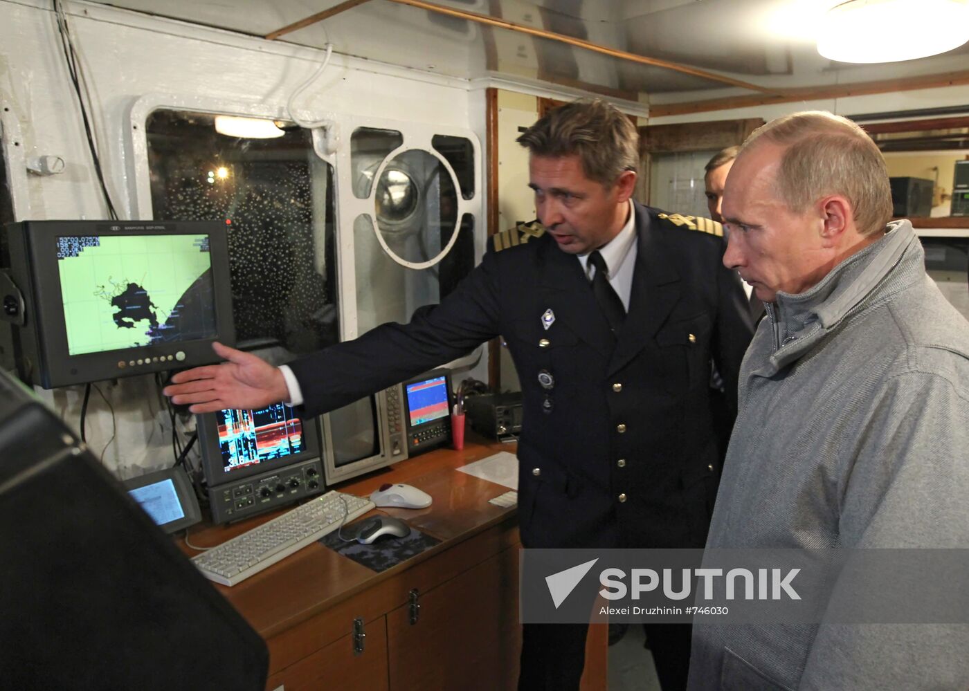 Vladimir Putin visiting Mikhail Stanitsyn large freezer trawler