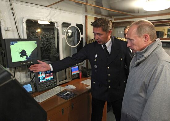 Vladimir Putin visiting Mikhail Stanitsyn large freezer trawler