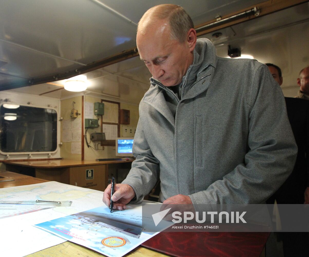 Vladimir Putin visiting Mikhail Stanitsyn large freezer trawler