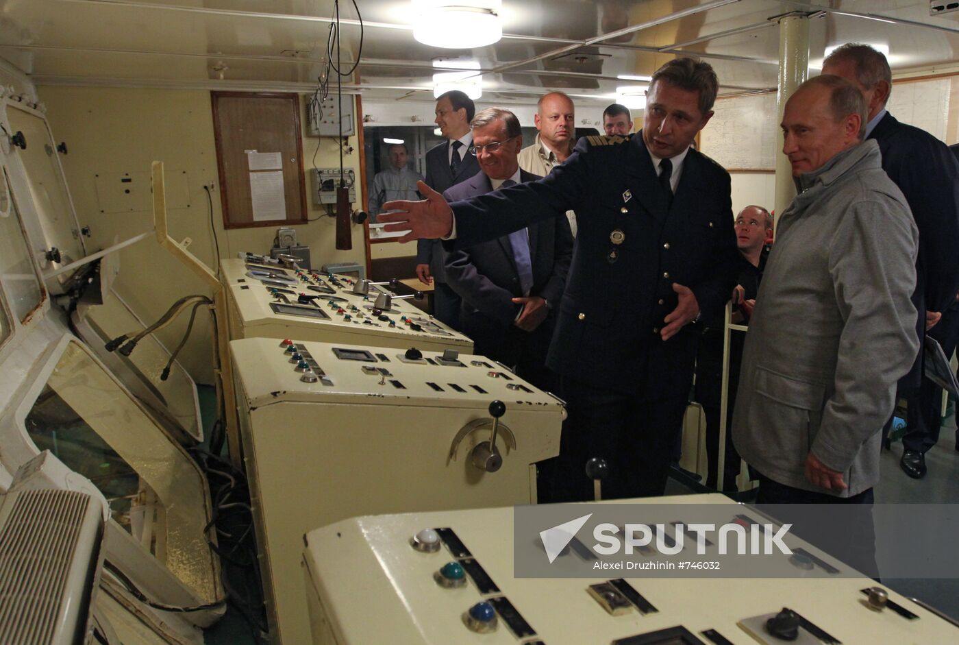 Vladimir Putin visiting Mikhail Stanitsyn large freezer trawler