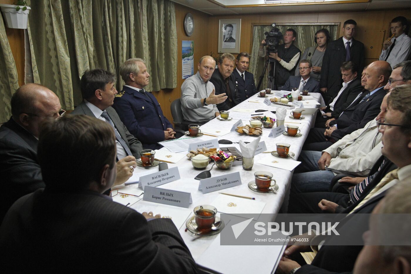 Vladimir Putin visiting Mikhail Stanitsyn large freezer trawler