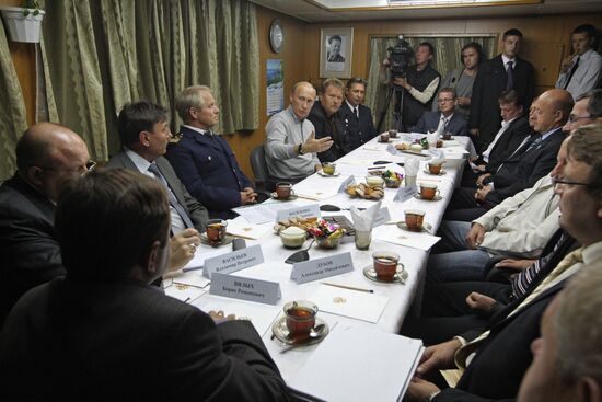 Vladimir Putin visiting Mikhail Stanitsyn large freezer trawler
