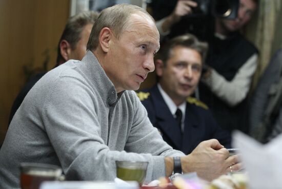 Vladimir Putin visiting Mikhail Stanitsyn large freezer trawler