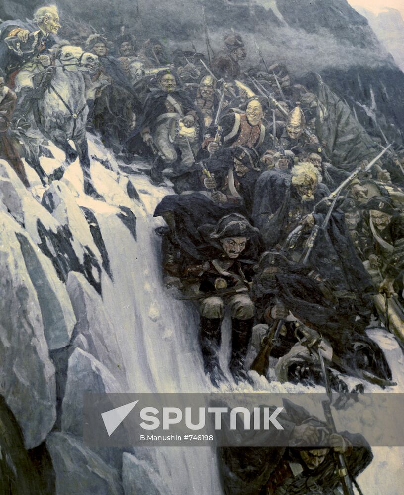 "Suvorov Crossing Alps" by Vasily Surikov. Reproduction